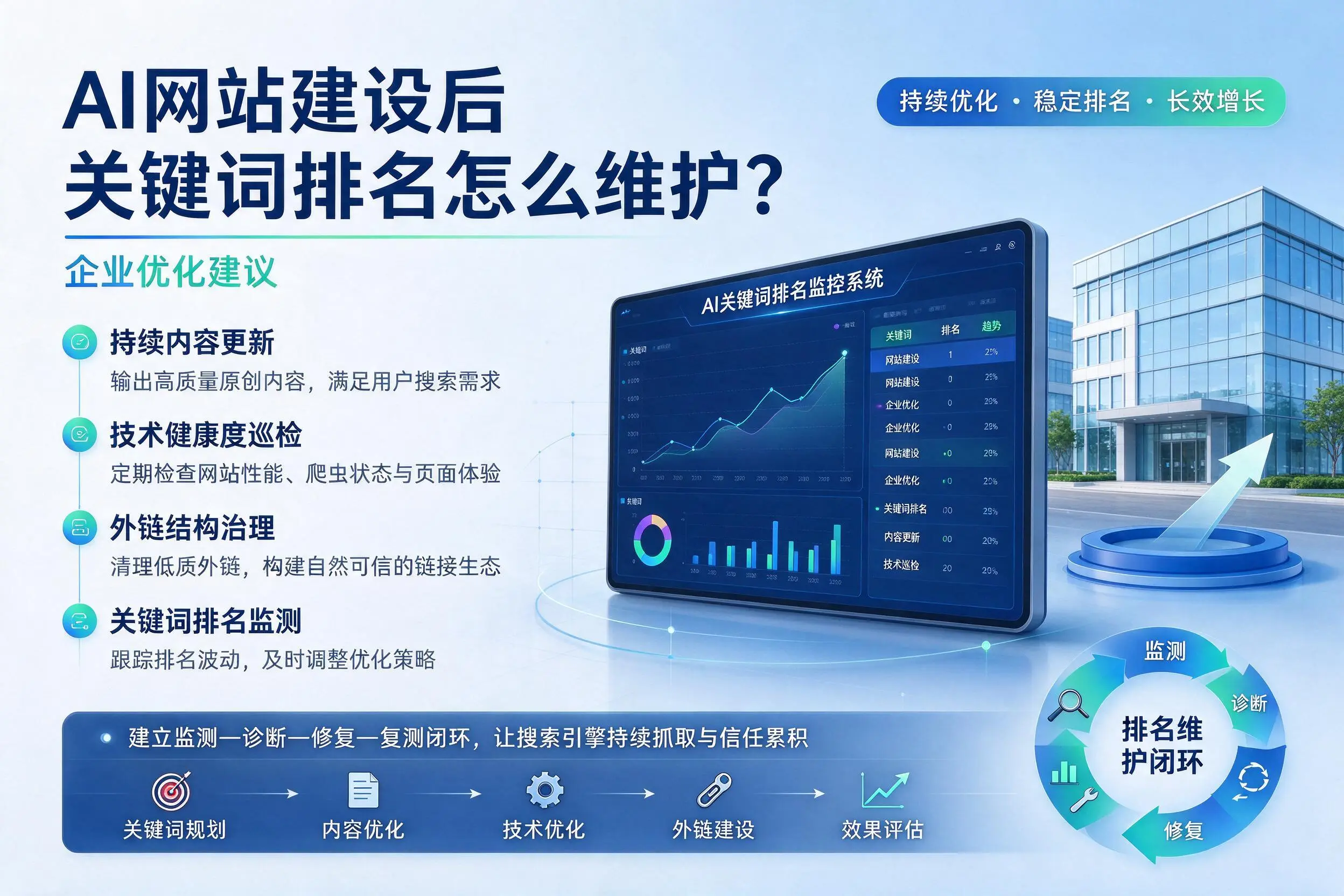 AI网站建设后关键词排名怎么维护?苏州企业优化建议